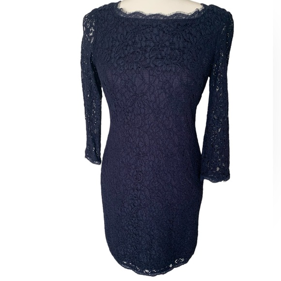 Adrianna Papell Navy Lace Sheath Dress | Size 4 - Picture 14 of 14
